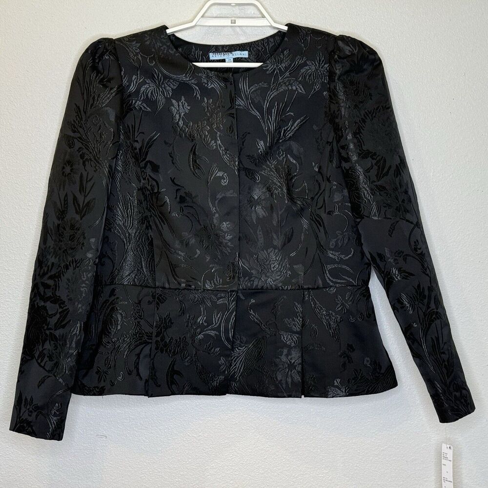Antonio Melani Womens Glitz & Glamour Blazer Size 14 Embossed Black Peplum‎ NWT